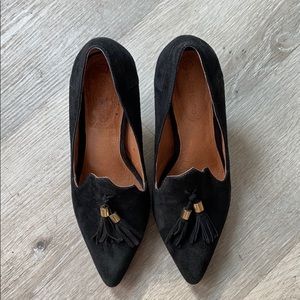 Corso Como Black Suede Heels with Tassels